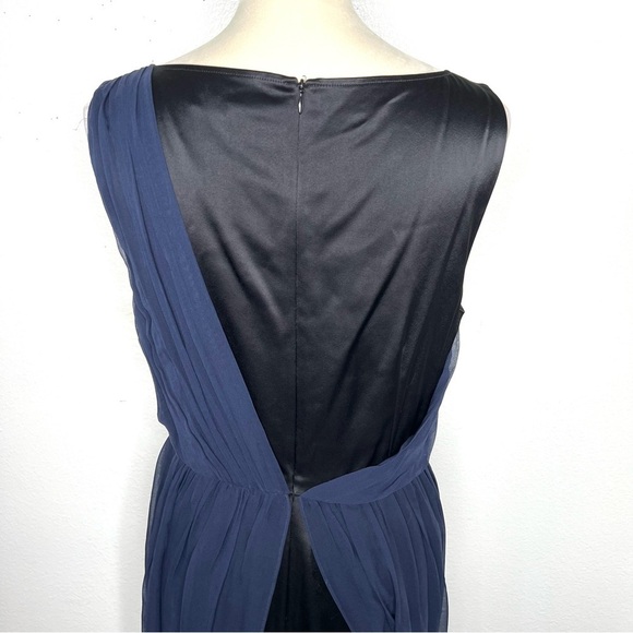 ST. JOHN Designer Mini Dress Asymmetrical Silk Navy Black Sleeveless Size 10 - Picture 7 of 13